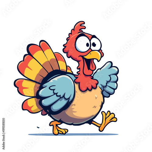 Vsai cartoon turkey bird running happily celebrating thanksgiving holiday
