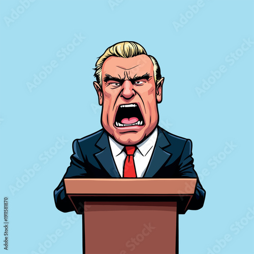 Vsai angry politician caricature screaming at a podium