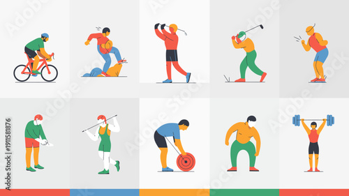 Sports Action: Diverse individuals engaged in a variety of athletic pursuits, illustrating the dynamism and physical prowess inherent in competitive sports