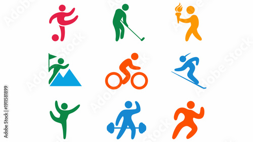 Icons of Sporting Diversity: A vibrant collection of stylized icons, each representing a different sport, showcasing athleticism and the spirit of competition across various disciplines.