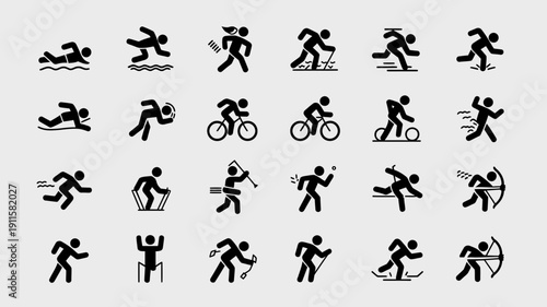 Sport Icons: A dynamic collection of sport icons, each silhouette representing a different athletic activity. The simple design emphasizes the essential movements of sports.