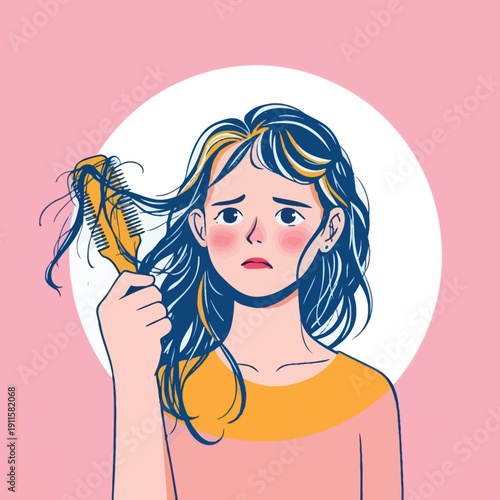 Vsai woman experiencing hair loss holding brush full of fallen hair
