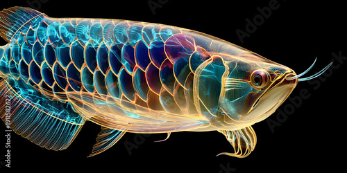 Holographic style close-up of Arowana