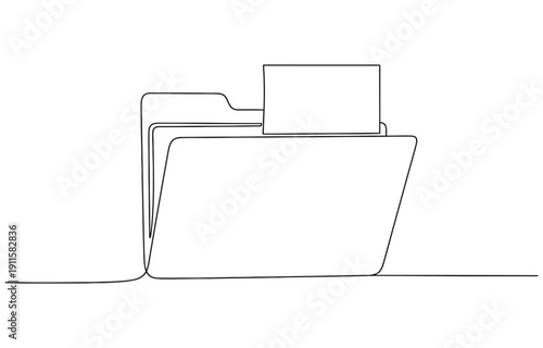 documents file continuous one line drawing, Continuous single line vector drawing of a folder. 