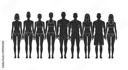 Group of people standing in line.