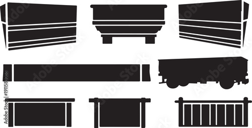 Various Train Car Silhouettes on White Background Illustration Set