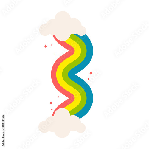 Fun Zig-Zag Rainbow with Clouds and Sparkles