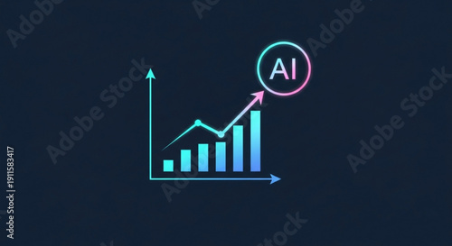 Ai technology graph chart with increasing trend line on dark background
