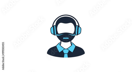 Customer service representative wearing headset and face mask illustration of a man in a professional setting with a white background