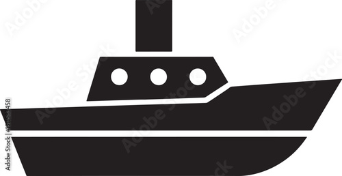 Simple silhouette of a boat with smokestack and windows