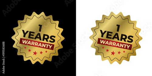 One Year Warranty Gold Badge Seal Label Design