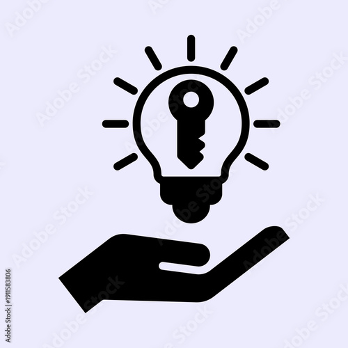 A hand holding a glowing lightbulb with a key inside, symbolizing innovative solutions and unlocking ideas.