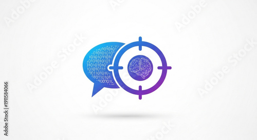 Speech bubble and target icon symbolizing communication focus and messaging precision in blue purple gradient on white background