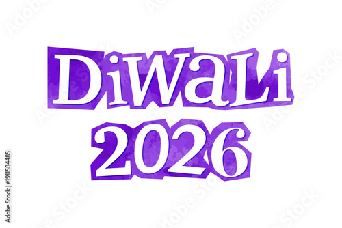Diwali 2026 magazine cutout message clip art. Vector illustration with love, festive text in 90s design for sticker, print, badge