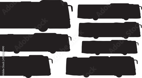 Silhouette of multiple buses on a white background illustration