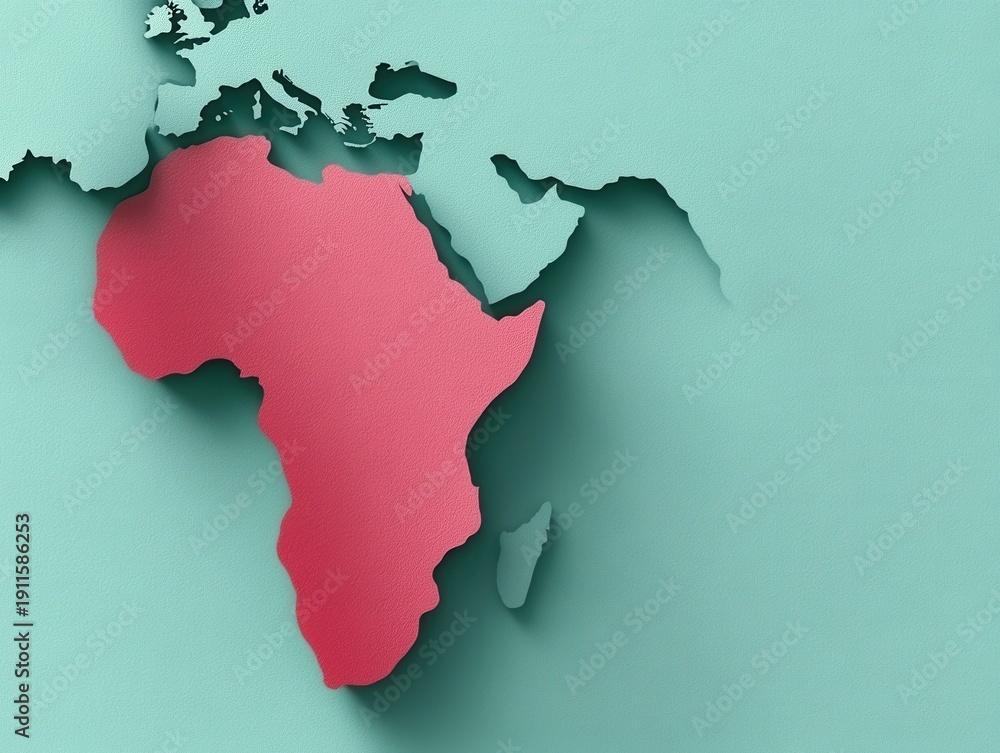 Fototapeta premium Artistic abstract paper cut design highlighting the African continent with soft colors emphasizing geographical boundaries and creative interpretations of shape