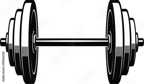 Heavy iron dumbbell silhouette for gym fitness training and bodybuilding workout cad drawing flat vector illustration for weightlifting and sports health concept