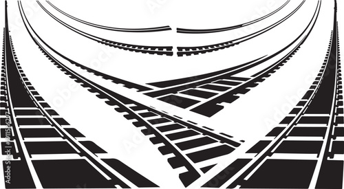 Railway Tracks Converge in a Black and White Illustration