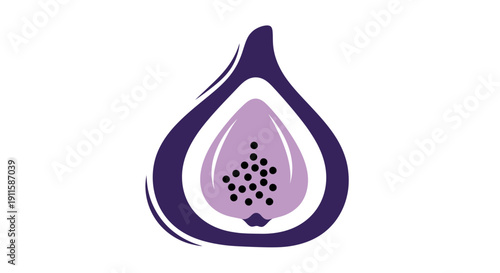 A stylized illustration of a fig fruit cut in half.