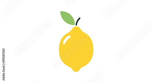 Simple flat illustration of a yellow lemon with a green leaf.