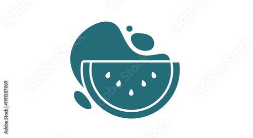 Simple stylized illustration of a watermelon slice with seeds.
