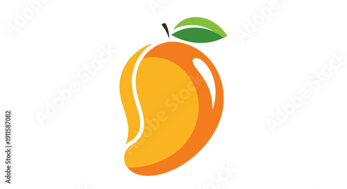 Vibrant orange mango fruit illustration with green leaf.