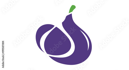 Purple fig fruit icon with green leaf on white background.