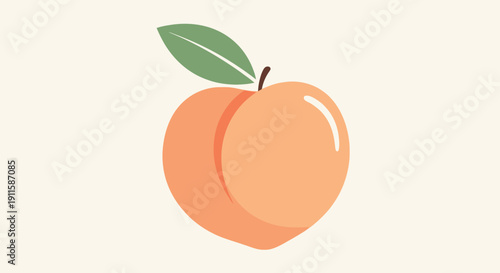 Simple illustration of a peach fruit with a green leaf.