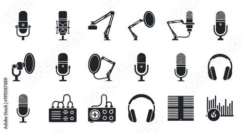 Black and white audio equipment icons.