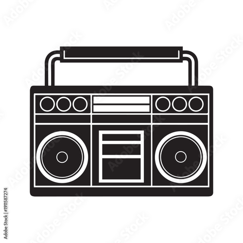 Black and white boombox silhouette vector