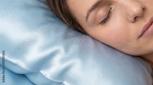 Close-up of Face Resting on Smooth Cool 100% Mulberry Silk Pillowcase
