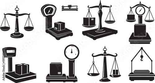 Various Scales and Balances for Measurement and Weighing Objects