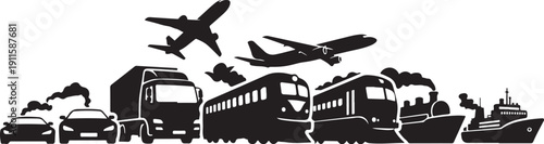 Transportation Modes Silhouette Vector Graphic Illustration