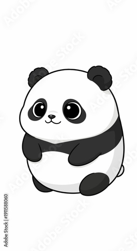 A cute, round, cartoon baby panda with big eyes and a sweet smile, sitting.