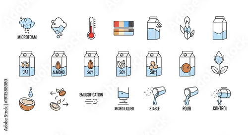 Cartoon milk bottles and dairy products.