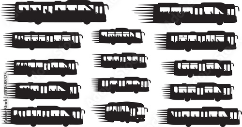 Motion Blur Bus Silhouettes in Black and White Color