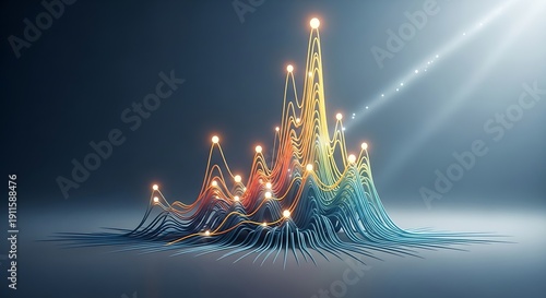 Abstract Data Visualization - Illuminated Peaks and Valleys Representing Complex Information.
