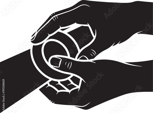 Two Black Hands Gently Holding A White Circular
