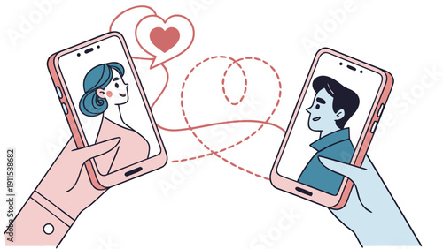 Online dating app concept with couple matching on smartphone screen.eps