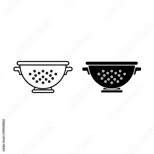 A black and white icon of kitchen colanders Vector