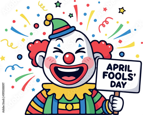 Happy Clown with April Fools Day Board