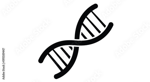 DNA double helix icon with twisted black strands and ladder structure featuring genetic code, biology, genetics with science and molecule elements for symbol, simple design projects, clean