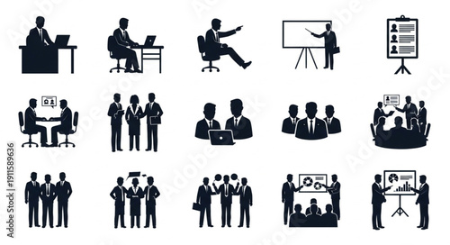 Business meeting and presentation icons set.