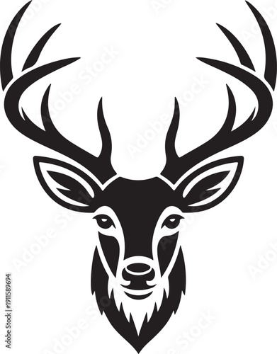 Deer Head Silhouette Vector Logo – Majestic Stag Antlers Black and White Illustration