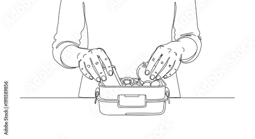 Person opening a metal lunchbox on a table.