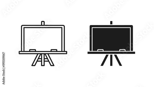 Two easels with blank white and black boards side by side Vector