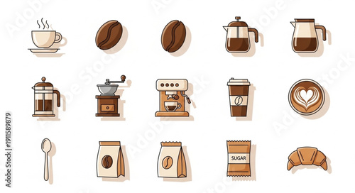 Coffee Icons Collection Beverage Related Objects.