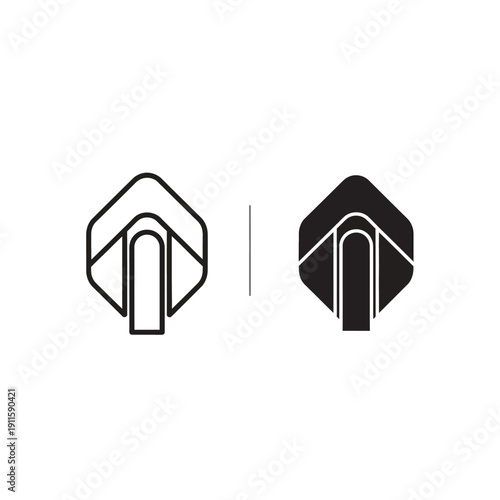 A black and white logo with a hexagonal shape and an archway Vector