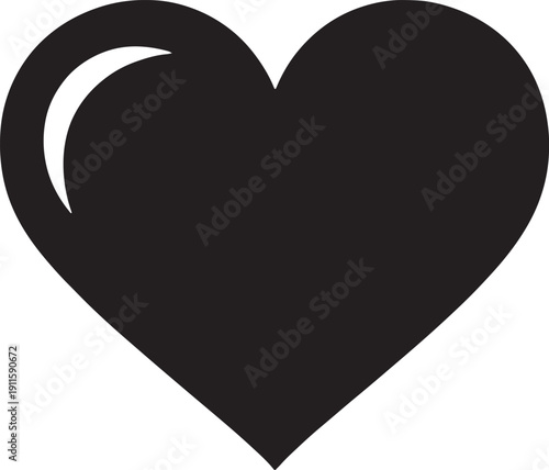 Black Heart Shape With White Highlight Isolated on Transparent Background heart shape black heart symbol