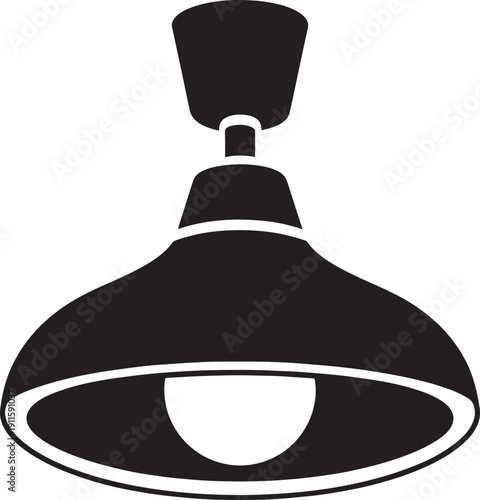 Black pendant lamp with white bulb and ceiling mount on white background hanging light fixture